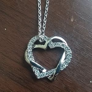 Silver heart charmed necklace